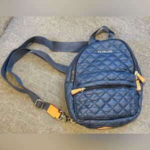 MZ Wallace Navy Blue Quilted Transit Sling Mini Backpack